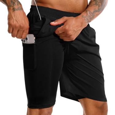 Imagem de Tenjoy Shorts masculino 2 em 1 para corrida, treino, academia, atlético, shorts de secagem rápida, 17,78 cm, com bolso para celular
