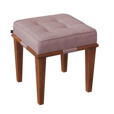 Imagem de Pufe Decorativo Quadrado Base Madeira Dion - Due Decor, Linho Rosa