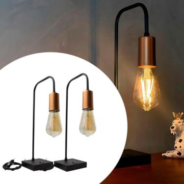 Imagem de Kit 02 Abajur Curvo Vintage Colonial Preto Cobre Soquete E27 Tensao Bivolt