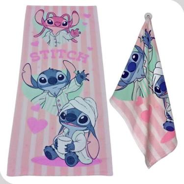 Imagem de Toalha De Banho Felpuda Estampada Stitch Angel 60cm x 1,20m Rosa Leppe