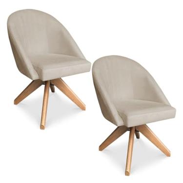Imagem de Kit 02 Poltronas Cadeira Giratória Bela Suede Base de Madeira - Pallazio