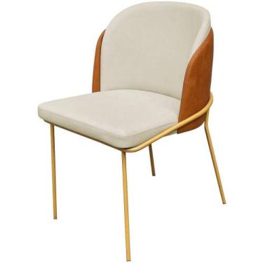 Imagem de Cadeira Aurora Couro Pérola com Caramelo Metal Dourado - C&M Decor