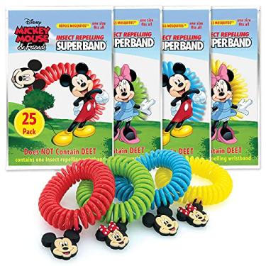Imagem de Superband Clássico Disney (pacote com 25) - para crianças e adultos - Pulseira repelente de insetos e mosquitos com pingentes Mickey e Minnie Mouse - Feito com óleos à base de plantas (25)