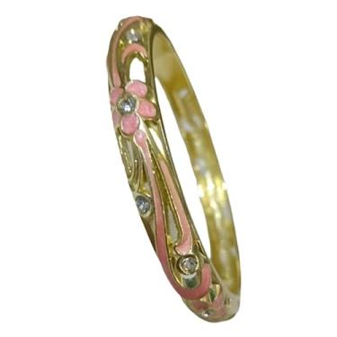 Imagem de Only My Live Home Pulseiras elegantes de flores esmaltadas finas e pequenas pulseiras vintage chinesas cloisonne com dobradiças para mulheres de pulso pequeno, Inner Diameter 2.25 inch wide 0.31 inch