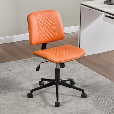 Imagem de VipDesk Pequena cadeira de escritório em casa – Cadeira de mesa sem braços com encosto médio e rodas giratórias de 360°, cadeira de computador de nogueira moderna estofada de poliuretano ajustável