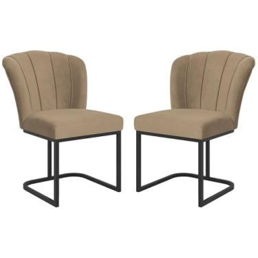 Imagem de Kit 2 Cadeiras Poltrona Flor Pés Metal Preto Mesa Quarto Cozinha Cor:capuccino