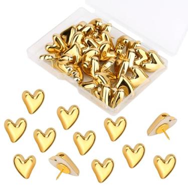 Imagem de lasuroa 30 Peças Alfinetes de Pressão em Forma Coração, Dourados Tachas Decorativos Fofos para Quadro Cortiça Quadro Avisos Parede Escritório Posters Fotos Postais Mapas Fixação
