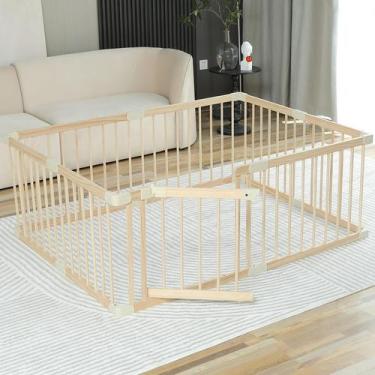Imagem de Cercadinho para bebês Conababy Wood Large com portão de vedação 120x16