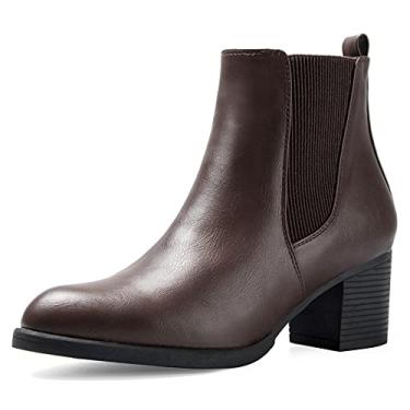 Imagem de COASIS Chelsea Botas femininas de salto grosso, sem cadarço, com elástico na lateral, Marrom escuro PU, 36