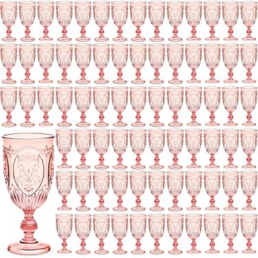 Imagem de Wiwiqing 100 peças de taças de plástico vintage de 212 g Taças de vinho de plástico coloridas retrô em relevo para bar de vinhos, suco, chá de bebê, recepção de casamento, festa de grande evento (rosa