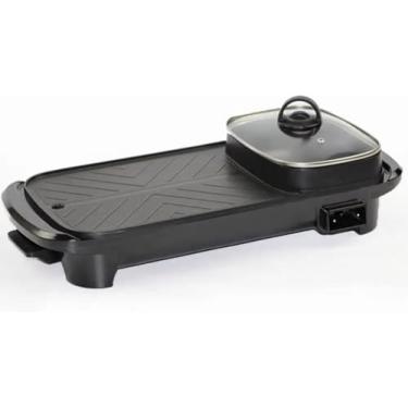 Imagem de Churrasqueira elétrica 2 em 1 com panela quente Shabu Shabu. Capacidade de churrasco coreano Teppanyaki para ambientes internos multifuncionais para 2-4 pessoas