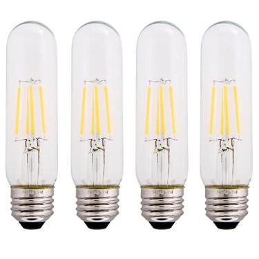 Imagem de Creative Hobbies Lâmpada tubular T10 LED transparente de 3,5 W - Base média E26 banhada a níquel (equivalente a 40 watts) | Pacote com 4
