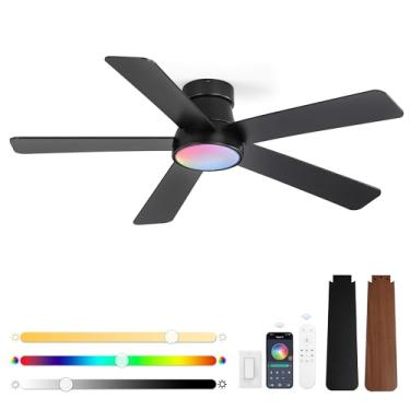 Imagem de Ventiladores de teto de 48 polegadas com luzes e controle remoto, ventilador de teto interno moderno com motor CC silencioso de 6 velocidades 3CCT, pequeno ventilador de teto de perfil baixo para