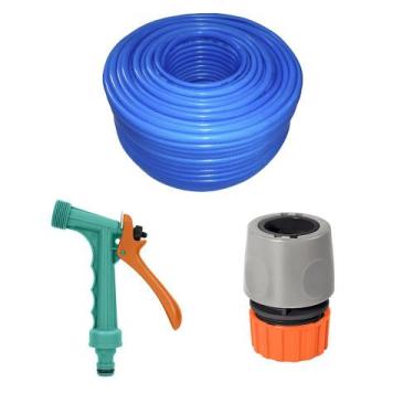 Imagem de Kit Mangueira Jardim Azul 1/2 pol 70m + Esguicho Tramontina - Elite