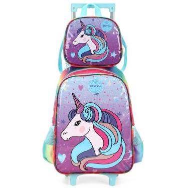 Imagem de Kit Mochila Rodinhas Lancheira Luxcel Up4You Unicórnio Azul, Azul, Úni