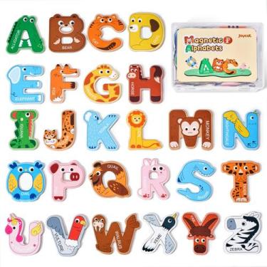 Imagem de Ímãs alfabéticos JoyCat Wooden Thick para geladeira de crianças