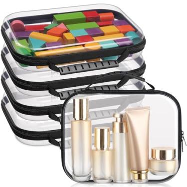 Imagem de Sanwuta 4 peças de estojo rígido transparente com zíper com alça estojos de armazenamento de escritório bolsas de plástico rígido caixas transparentes para brinquedos, lanches, cosméticos, blocos de