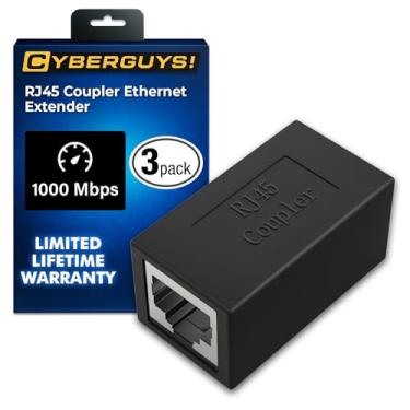Imagem de Cyberguys Pacote com 3 Adaptador Extensor de Cabo Ethernet RJ45 1G 1000Mbps, Cat7 Cat6 Cat5e Adaptador Extensor de Cabo Ethernet, Plug & Play Conector LAN Acoplador em Linha Fêmea para Fêmea, Contatos