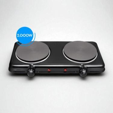 Imagem de Fogao Preto Duas bocas Eletrico Pratico Compacto De Aço Com 5 Niveis D