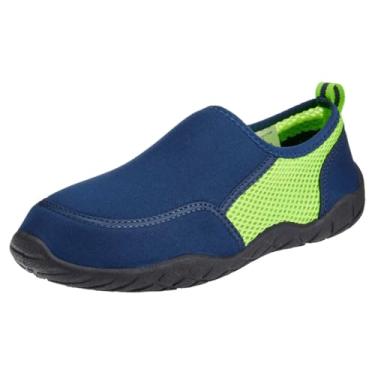 Imagem de Wave Zone Tênis aquático unissex para meninos e meninas, Azul marinho/limão, 13 Little Kid