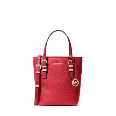 Imagem de Michael Kors Quinn Bolsa tiracolo extra pequena, ferragens douradas/couro seixo/carmesim