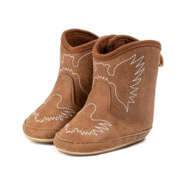 Imagem de Bellocasa Botas de cowboy ocidentais para bebês, meninos, meninas, antiderrapante, sola macia, para recém-nascido, primeiro andador, 3167/marrom, 12-18 Months Toddler