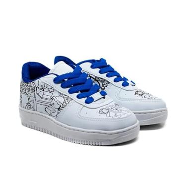Imagem de Tênis Infantil Unissex para Colorir Goods Casual Criativo Educativo Personalizável (Branco e Azul, BR, Criança de 4 a 8 anos, Numérico, 29)