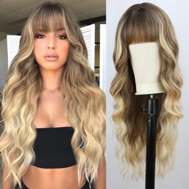 Imagem de Peruca BOGSEA Ombre Blonde sintética de 26 polegadas com franja para m