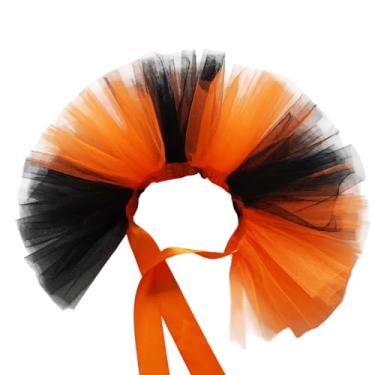 Imagem de Vestido tutu de Halloween para cães e gatos – Fantasia de tule ajustável para animais de estimação, saia tutu de animais pequenos para celebrações de festa de Ação de Graças (tutu laranja e preto