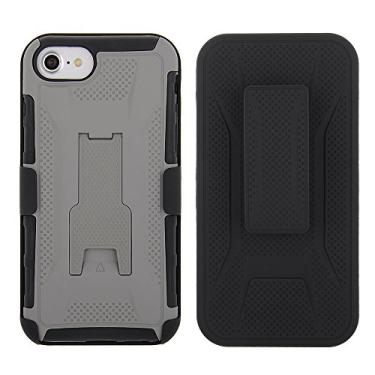 Imagem de Cube Capa de celular para Apple iPhone 8/7 / 6s / 6 - Combo de suporte de coldre - capa de policarbonato resistente cinza com TPU preto - vidro temperado incluído
