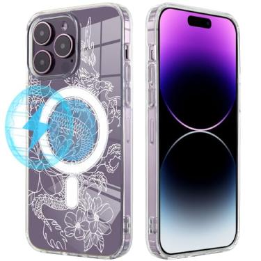 Imagem de Roemary Capa de dragão de flores para iPhone 16 Plus com design MagSafe, capa de telefone de TPU transparente transparente com carregamento magnético sem fio para iPhone 16 Plus 6,7 polegadas (dragão)