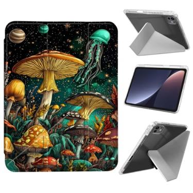 Imagem de JANENFNA Capa para iPad Pro de 11 polegadas M4 5ª geração 2024 com suporte para lápis, capa ultrafina e leve em forma de Y, despertar/hibernar automaticamente, cogumelos cósmicos