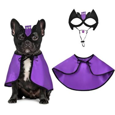 Imagem de CooShou Capa de vampiro para animais de estimação, para cães e gatos, fantasia de Halloween, capa de morcego e máscara de morcego, roupa para gatos pequenos e médios G
