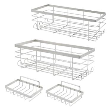 Imagem de Wealrit Prateleiras de chuveiro, organizador de armazenamento de banheiro, suporte de chuveiro pendurado sobre a porta, suporte portátil de aço inoxidável, suporte de xampu de armazenamento de tela