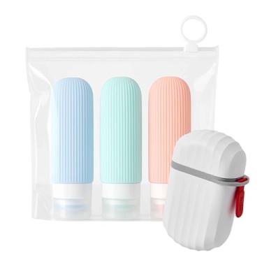 Imagem de Kit Saboneteira de Viagem Com 3 Frascos para Shampoo e Creme, Silicone, Compacto e Funcional (Branco e Colorido)