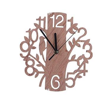 Imagem de TLTDSMY Relógio de parede de madeira moderno, em forma de árvore com pássaro silêncio pendurado relógio 3D adesivo de parede decoração para cozinha casa escritório