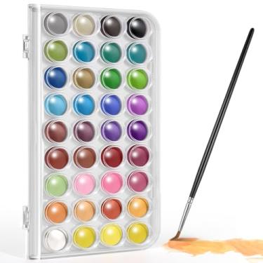 Imagem de GOTIDEAL Conjunto de tinta aquarela, 36 cores laváveis com pincel, conjunto de bolo aquarela não tóxico para artistas, estudantes, crianças, iniciantes, paleta portátil de viagem
