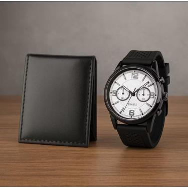 Imagem de kIt carteira masculina slim porta cartão + relogio ponteiro - Seven Br