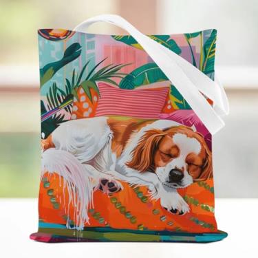 Imagem de Sacolas de lona para presente de cachorro Beagle, sacolas de compras de supermercado com alças, bolsa de ombro durável reutilizável para férias de trabalho, presentes de inauguração de casa para