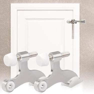 Imagem de Bujão de porta de níquel acetinado com pino de dobradiça, 2 peças de batente de porta resistente ajustável com pontas de borracha branca