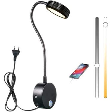 Imagem de Lâmpadas de leitura de LED reguláveis, luzes de leitura de montagem na parede para cabeceira da cama, pescoço de ganso flexível com plugue regulador de intensidade de toque, 3 modos de cor, 10 folhas