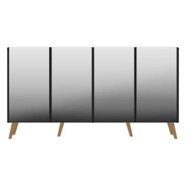 Imagem de Aparador Buffet Retrô Com Espelho Multimóveis Preto/natural - MULTIMOV