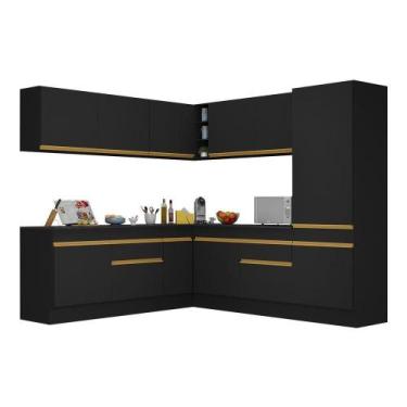Imagem de Armário De Cozinha Completa De Canto V2101 Preto/dourado - MULTIMOVEIS