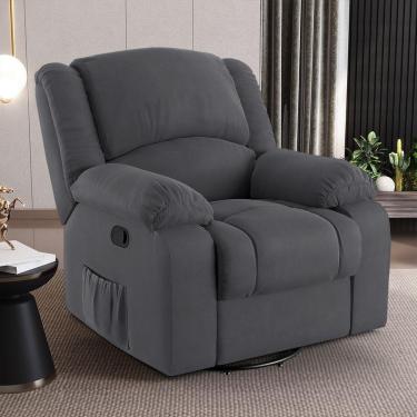 Imagem de Poltrona Do Papai Reclinável Sala De Cinema Madrid Glider Manual Giratória Veludo Cinza Grafite G23