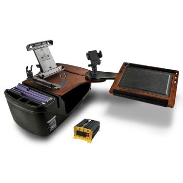 Imagem de AutoExec Mesa de carro de alcance AE-RDBSLH-PI-PS-PM-TAB-21M para sua estação de trabalho de veículo e escritório móvel, banco traseiro esquerdo, mogno com inversor de potência de 400 watts, suporte