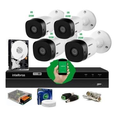 Imagem de Kit Intelbras 4 Cam 1120b G4 Ir 20m Dvr 4 Mhdx  Hd 500g