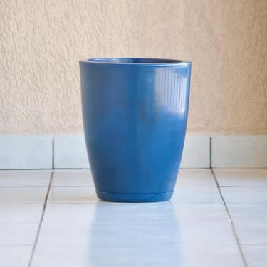 Imagem de Vaso de Planta Flores Decorativo Grande Cone Bojo 38x31 Liso Marmorizado Polido com Prato em Polietileno (Azul)