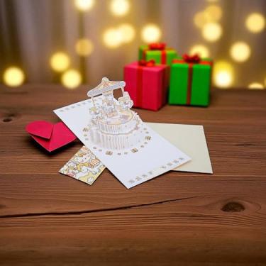 Imagem de 1 pç cartão de felicitações cartão carrossel 3D amarelo 15,6 x 15,4 x 1 cm