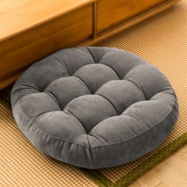 Imagem de SK Studio Almofada de piso de meditação, almofadas grandes, almofada redonda para adultos e crianças, almofada de chão para sala de aula para sala de estar de ioga, cinza, 43 x 43 cm