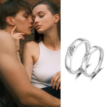 Imagem de Anéis de compromisso de casamento combinando para casais, presentes de noivado para ele e ela, conjunto de anéis para mulheres, homens, presente de aniversário para namorado, namorada, alianças de